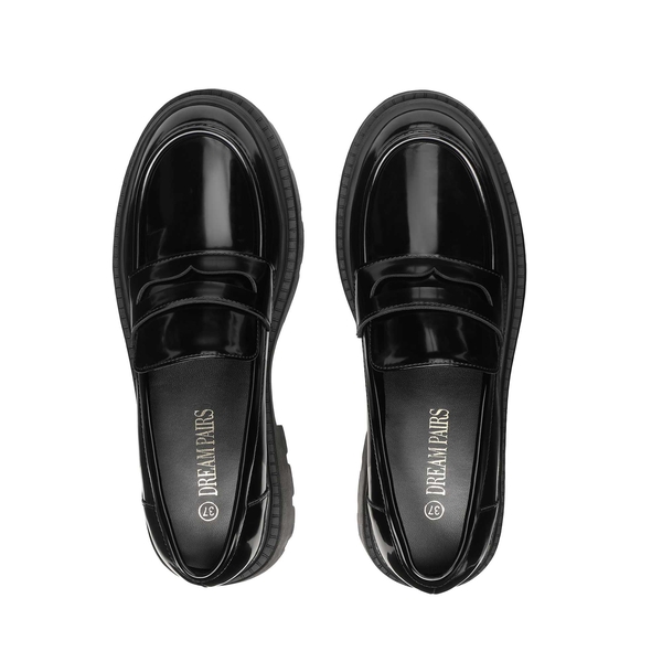 Classic Platform Moccasin Loafers - BLACK PU - 3